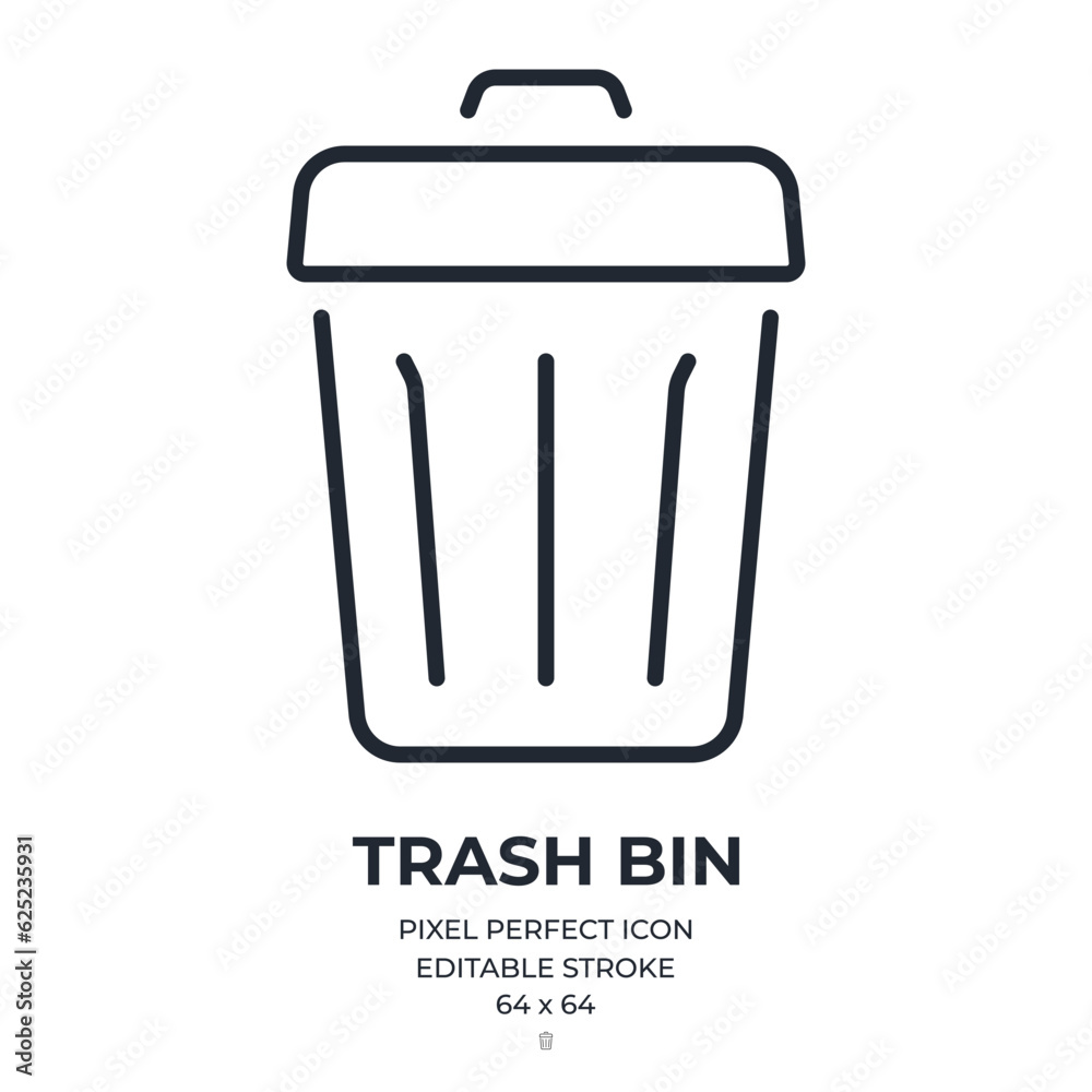 Canvas Prints trash bin editable stroke outline icon isolated on white background flat vector illustration. pixel 