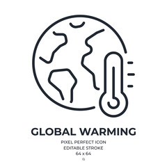 Global warming concept editable stroke outline icon isolated on white background flat vector illustration. Pixel perfect. 64 x 64.