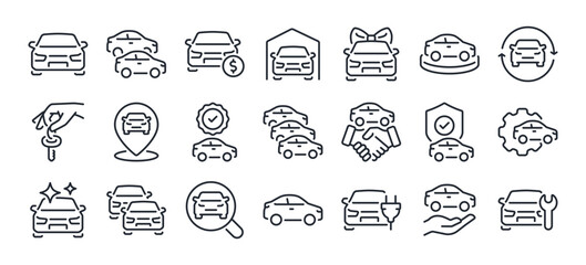 Automobile and car dealer editable stroke outline icon isolated on white background flat vector illustration. Pixel perfect. 64 x 64.