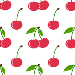 Cherry berries with leaf flat seamless pattern
