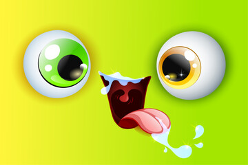 Cute fluffy little green cartoon monster with spittle. Halloween concept. © Lus Kudritskaja