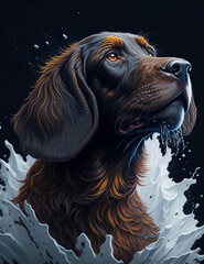 Field Spaniel Dog blue background Splash Art 2