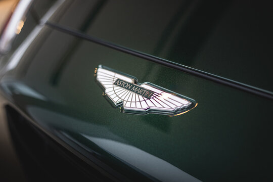Lima, Per&uacute;; July 17 2023: Beautiful handmade suv of the English brand Aston Martin DBX 707 2023 model, logo badge detail