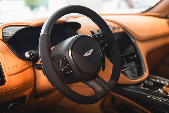 Lima, Per&uacute;; July 17 2023: Beautiful handmade suv of the English brand Aston Martin DBX 707 2023 model. Interior details