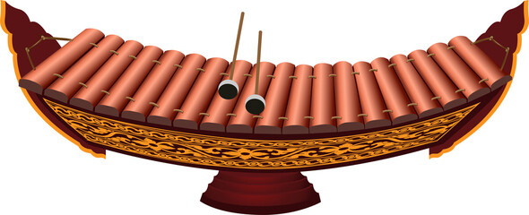 Asian xylophone illustration with golden ornamental   - obrazy, fototapety, plakaty