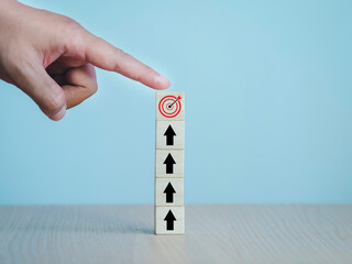 concept step towards goals and business success Keeping track of projects and work completion Project timeline management.