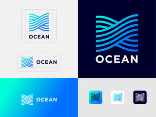 Fototapeta na wymiar Ocean logo. Cross thin lines look like water waves.
