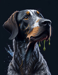 German Wirehaired Pointer Dog blue background Splash Art 1