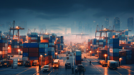 container cargo freight ship at night. generative ai