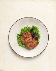fried beef patties, top view, no people,