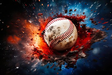 Fototapeta na wymiar Classic Baseball Hit: Disintegrating Ball in Athletic America. Generative AI