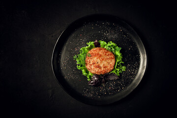 fried beef patties, top view, no people,