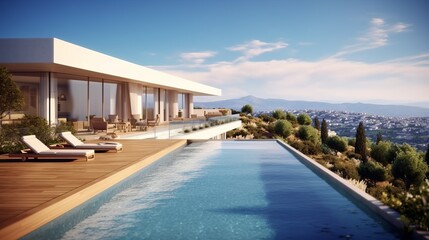 Fototapeta premium Hillside Harmony: Luxurious Seaside Escape - Generated by AI