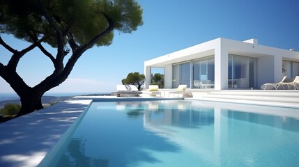 Fototapeta premium Ocean's Embrace: Luxurious Hilltop Hotel - Generated by AI