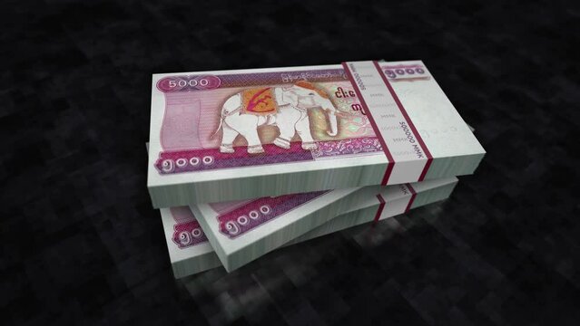Myanmar money Burma Kyat money pile pack. Concept background of economy, banking, business, crisis, recession, debt and finance. 5000 MMK banknotes stacks 3d animation.