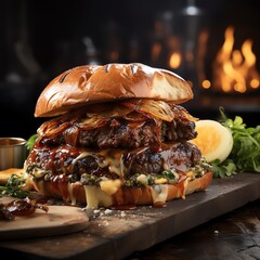 A burger is a sandwich consisting of one or more cooked patties of ground meat, usually beef, placed inside a sliced bread roll or bun. The patty may be pan-fried, grilled, or flame-broiled.