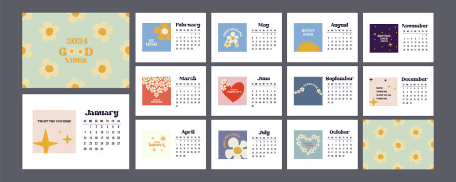 Desktop Wallpaper Organizer 2024 Calendar Cream Floral Grid Small