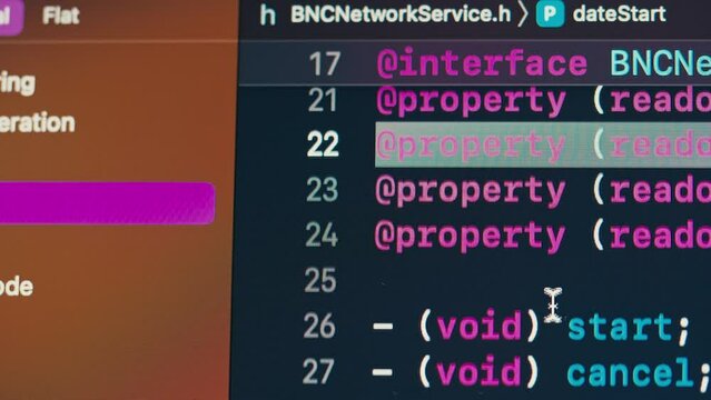 Coding UX UI script text on screen, HTML5 in editor for website development, Close up Macro of Programming code software developer. 