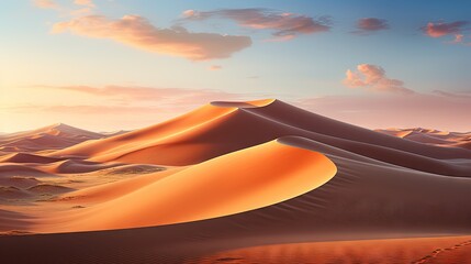  a painting of a desert with sand dunes and a sunset.  generative ai