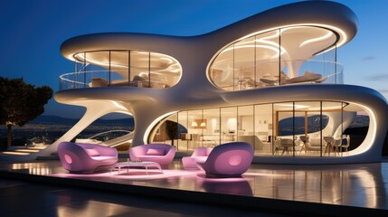 Modern Futuristic House with large Windows. Generative AI