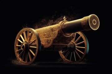 3d Golden cannon aiming with black background