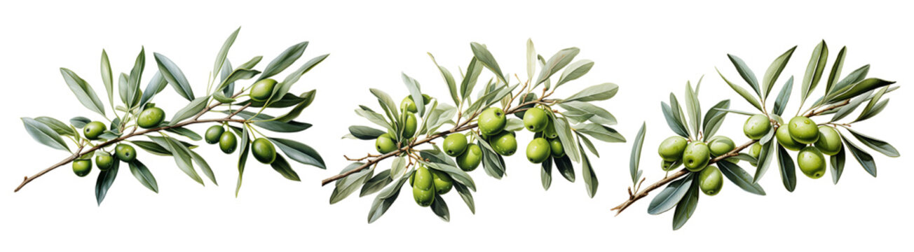 Watercolor olive branch isolated on transparent background. Generative AI
