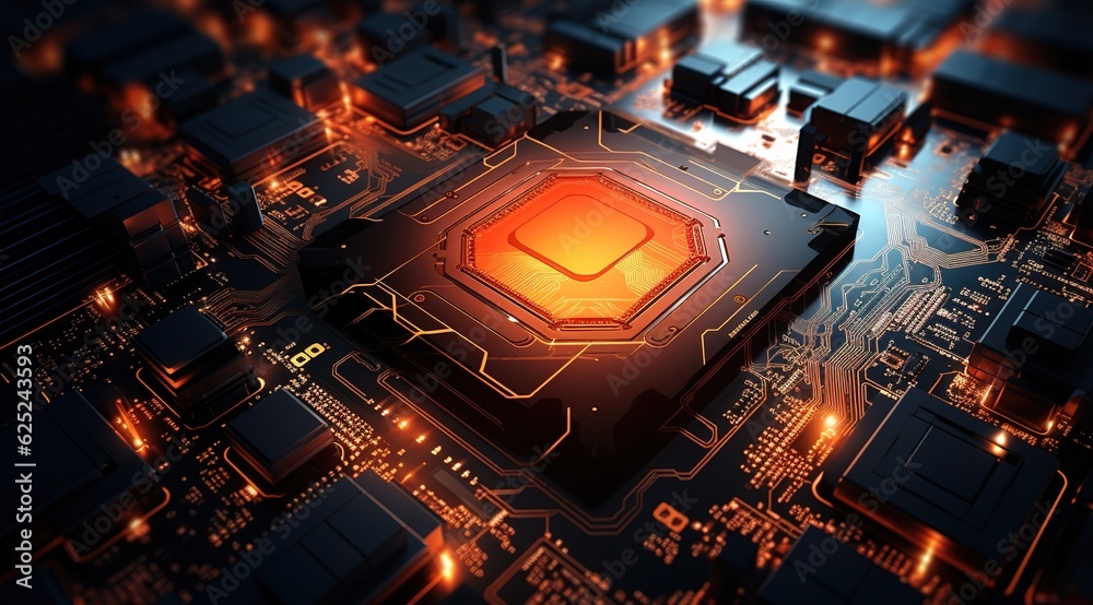 Poster abstract technology red cyber computer motherboard circuit with black empty space futuristic backgro