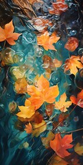 Lively close-up of falling autumn leaves
