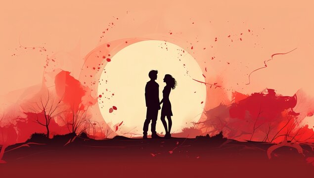silhouettes of man and woman, couple concept, lovers