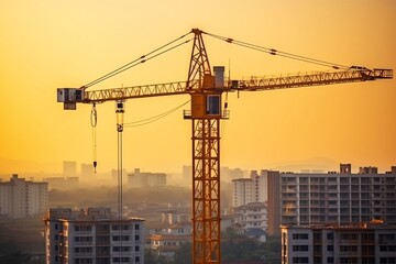 Construction crane at the construction site of a high-rise building. Tower crane and building under construction, Generative AI technology.