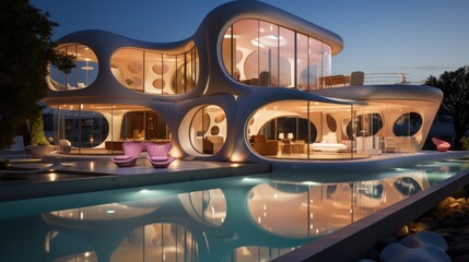 Modern Futuristic House with large Windows. Generative AI