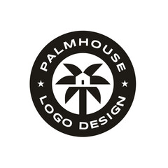 Palm tree house and villa logo icon vector illustration