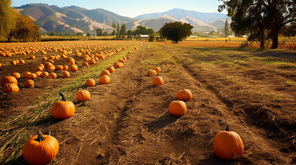 Endless Orange: A Field of Pumpkins Under the Autumn Sun - Generative AI