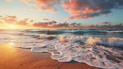 the sun is setting over the ocean with waves coming in.  generative ai