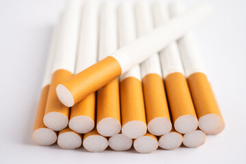 Cigarette, tobacco in roll paper with filter tube, No smoking concept.