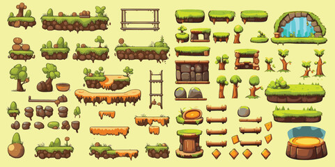 Platformer Game Assets,Set of game elements. Elements for mobile game, 2d game application © mit