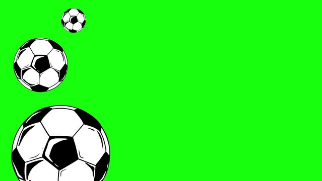 4k Animated Hand Drawn Vintage Rotating soccer balls isolated on green  chroma key screen Sports football concept. Rotating soccer ball isolated on green background. Sports football. Sports concept.  