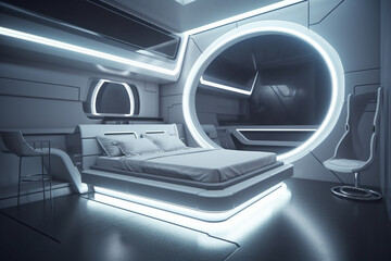 modern futuristic bedroom created with generative ai