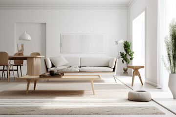 Modern interior in Scandinavian style, white walls created with generative ai