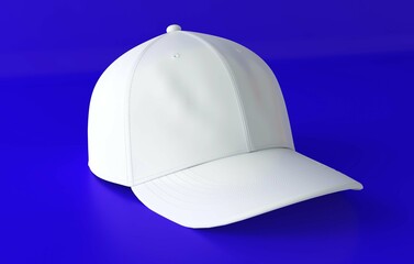 Images of white baseball cap isolated on blue background. 3d rendering.