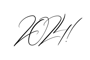 2024 modern thin lettering. New Year minimalistic elegant greeting card. Hand drawn black inscription.