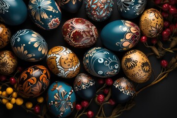 Fototapeta na wymiar Elegant traditional spring decoration adorned with Easter eggs. Generative AI.