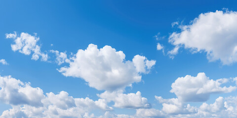 Naklejka na ściany i meble Beautiful bright blue sky with light white clouds. Generative AI