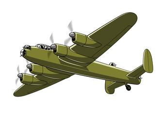 British Heavy Bomber 1942. WW II aircraft. Vintage airplane. Vector clipart isolated on white.