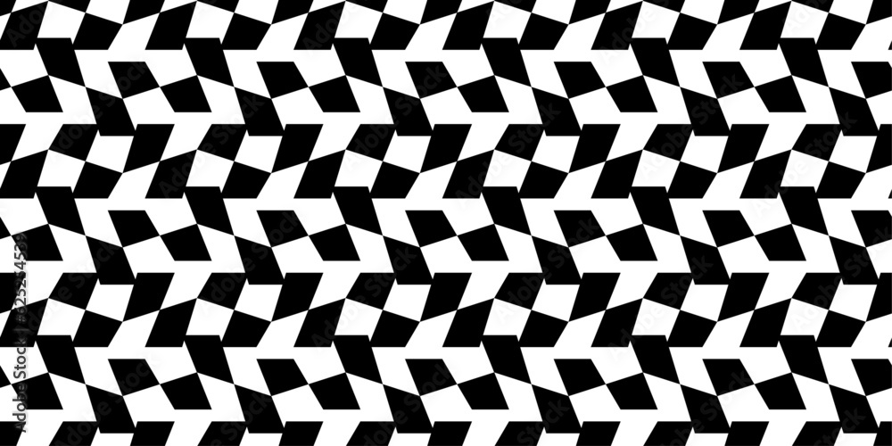 Fototapete Distorted chess cells. Vector seamless pattern with curved racing flag. For printing and applying to seamless surfaces such as wallpaper or packaging.