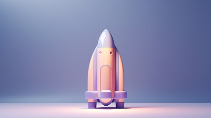 Obraz premium Vibrant 3D Spacecraft Design in Deep Periwinkle and Peach Tones: Minimalistic Space Exploration Art for Modern Decor, Posters, and Contemporary Design Themes with Futuristic Aesthetics