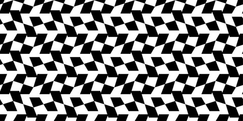 Distorted chess cells. Vector seamless pattern with curved racing flag. For printing and applying to seamless surfaces such as wallpaper or packaging.