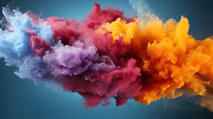  a group of colored smokes floating in the air on a blue background.  generative ai