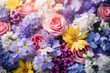 Obraz na płótnie Canvas Generative AI a floral composition of several multicolored flowers