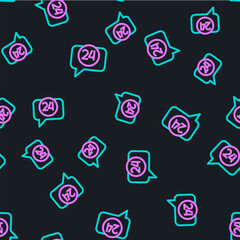Line Telephone 24 hours support icon isolated seamless pattern on black background. All-day customer support call-center. Full time call services. Vector